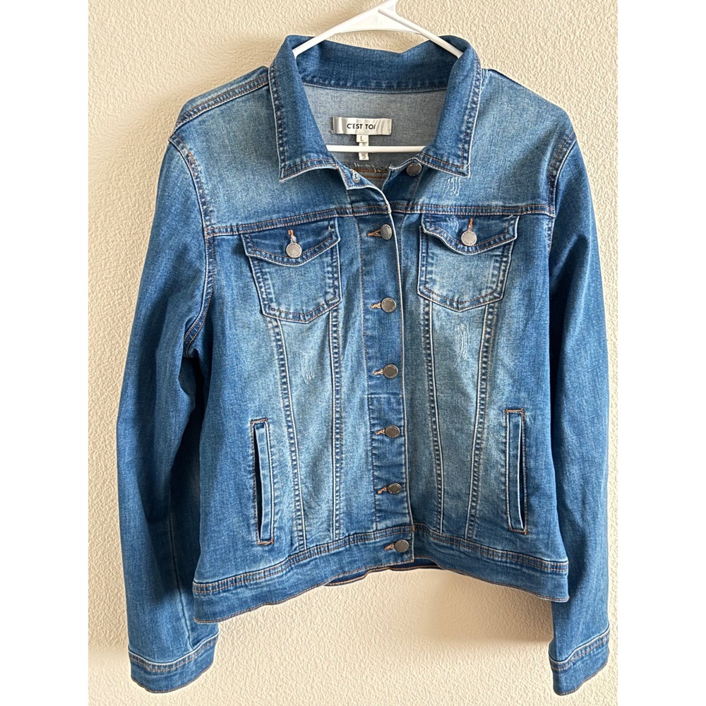 C'est‎ Toi Womens Denim Jacket Medium Wash Classic Trucker Style size Large